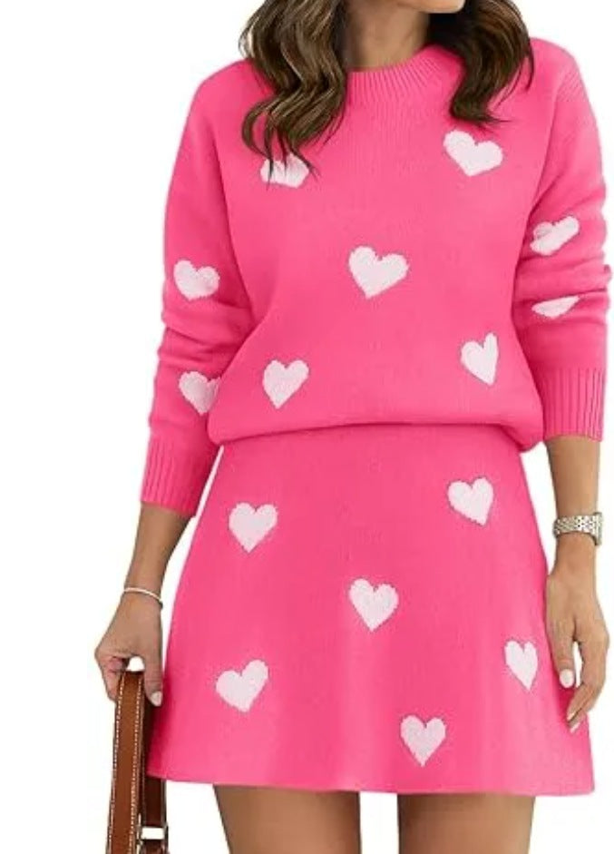 Women's Printed Long-Sleeve Top and Matching Skirt Two-Piece Set