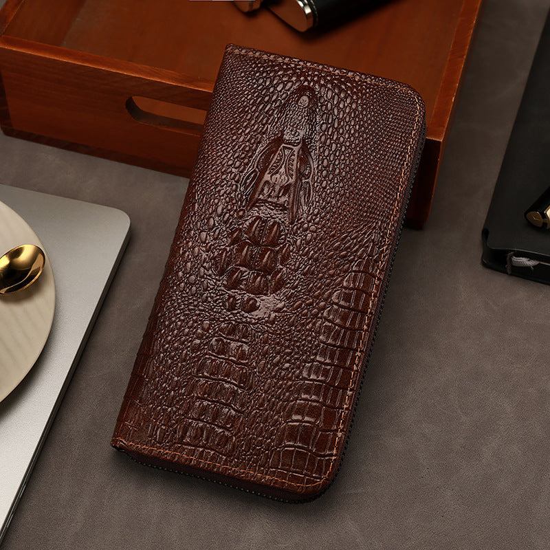 Men’s Long Wallet Retro Crocodile Pattern Clutch Bag – Single Zipper Fashion Wallet