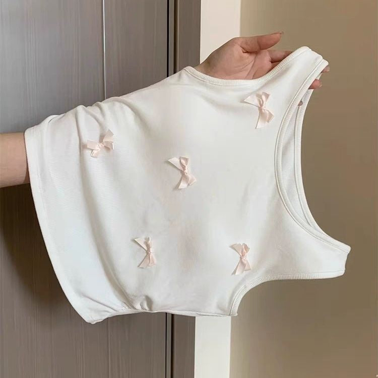 Girls’ Summer Vest – Baby Bow Detail Sleeveless T-Shirt Top - RAC26JP5490BATT