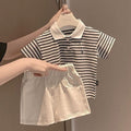 Summer Baby Boys & Girls Striped Lapel Polo T-Shirt with Matching Shorts Set - RAC26JP5375BATS