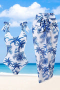 Plus Size Printed Backless Beach Pants Split Swimsuit Bikini for Women