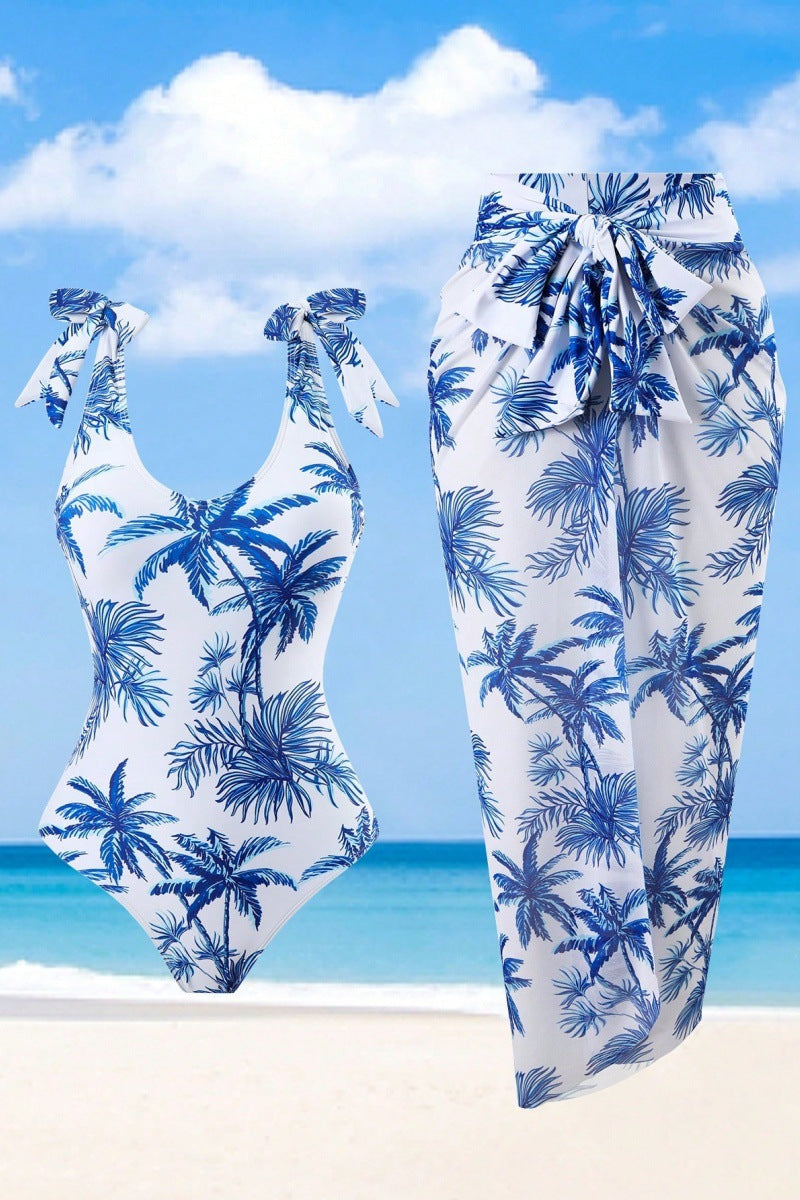 Plus Size Printed Backless Beach Pants Split Swimsuit Bikini for Women