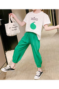 Kids Girls Beautiful Letter Printed T-Shirt Solid Colored Pant Two Piece Outfit