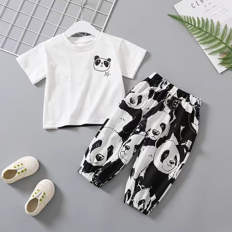 Summer Kids Cartoon Panda T-Shirt and Pants Set - RAC26JP5405BATS