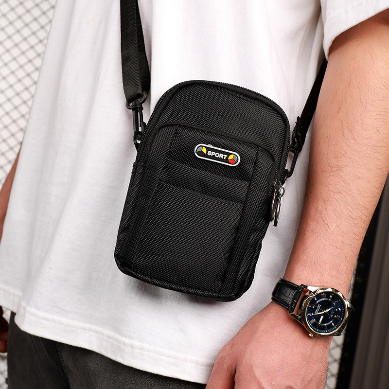 Men’s Fashion Canvas Mobile Phone Bag – Multi-Layer Outdoor Mini Waist & Shoulder Bag, Sports Multifunction Small Trendy Bag