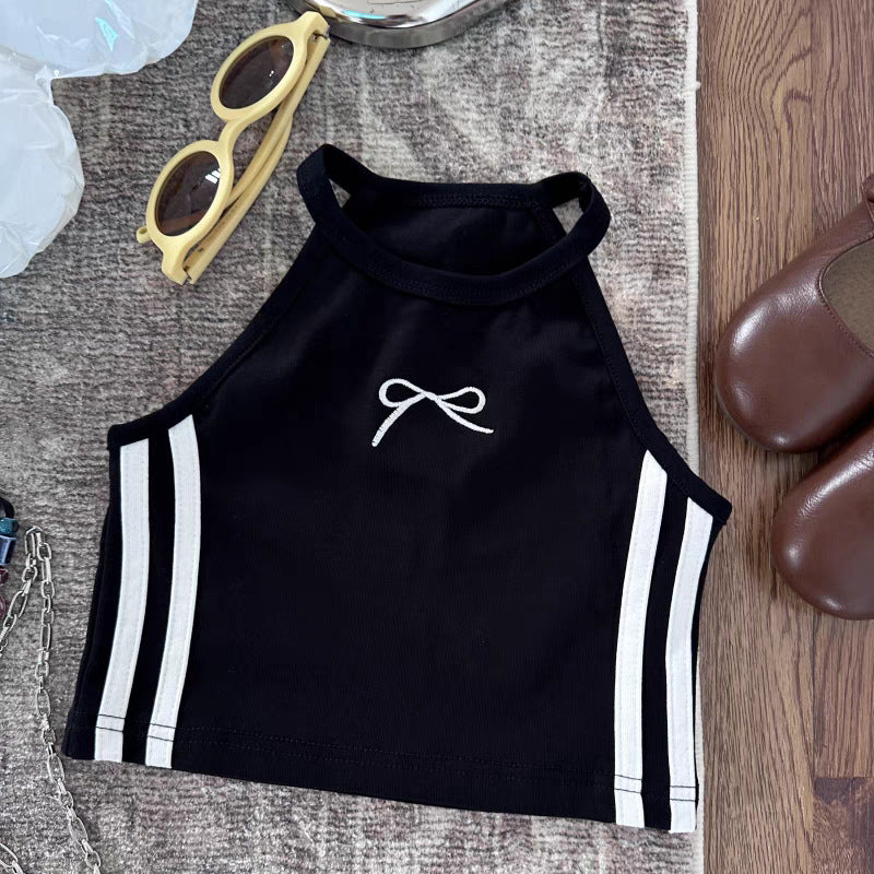 Girls Summer Striped Bow Halterneck Vest – Baby & Toddler Suspender Short Top - RAC26JP5468BATT