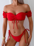 Solid Color Drawstring Lace Tube Top Bikini Backless Split Swimsuit
