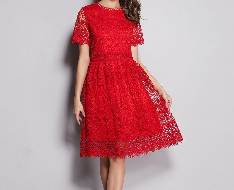 Original Hollow-Out Summer Dress – French-Inspired Chanel Style A-Line Office Skirt