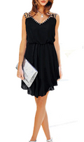 Sleeveless Diamond Strap Pleated Waist Dress