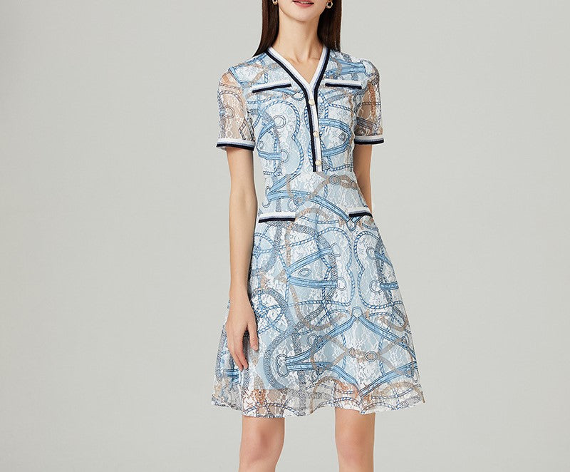 Printed Women's Summer Dress – New Style with French Niche Lace Detailing