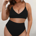 New Solid Color Low-Cut Shoulder Strap Bikini with High-Waist Split – Women’s Swimsuit