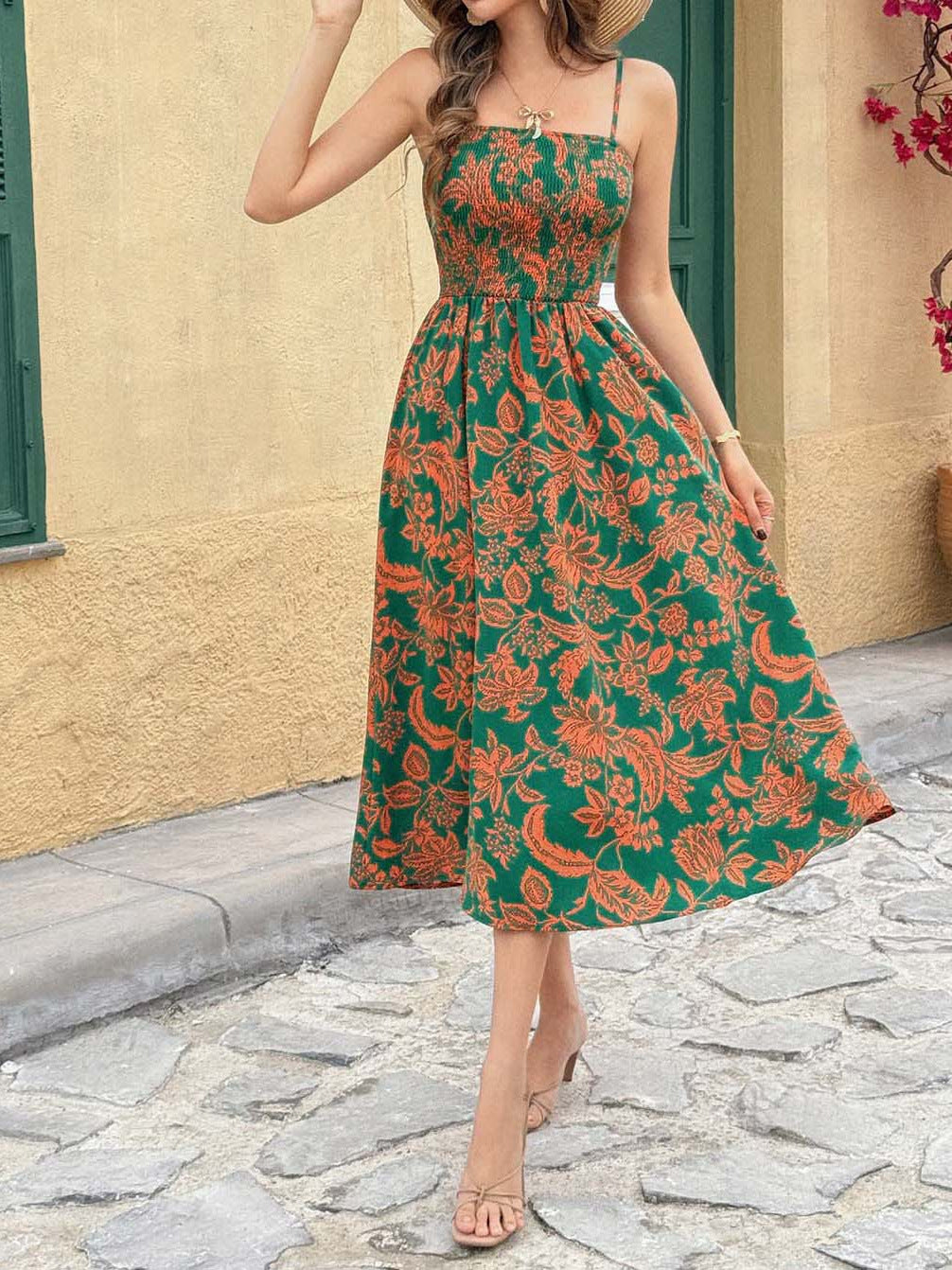 Women's Printed One-Shoulder Sleeveless Holiday Maxi Dress with Slim Fit