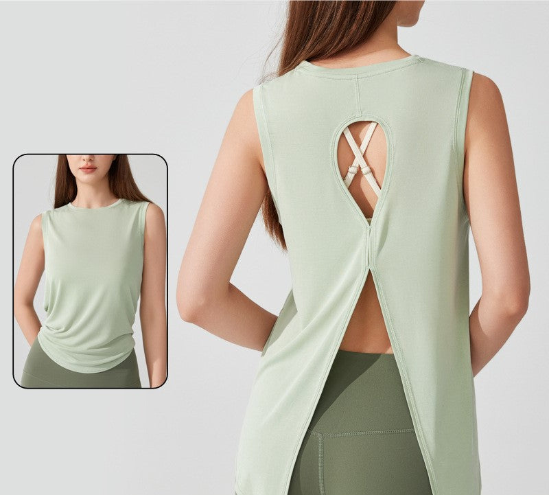 Sleeveless Sports Vest - Summer Running & Fitness Top, Loose Cover-Up, Slit Outerwear, Backless Yoga Wear