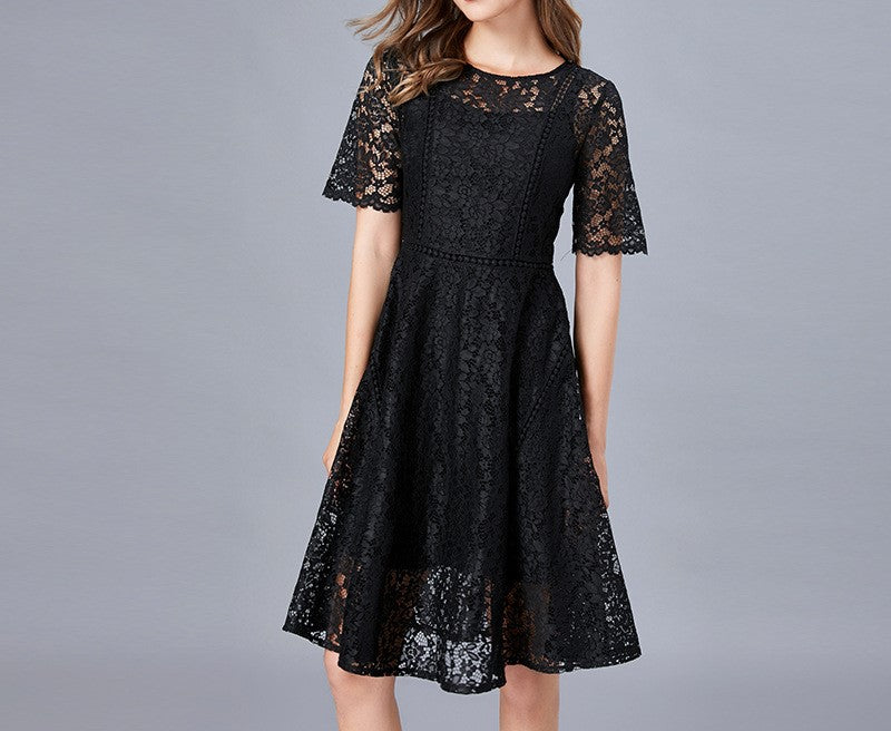Youthful A-Line Dress – New Summer Collection, Retro French Court Style, Hollowed-Out, Slimming Black Casual Versatile Dress