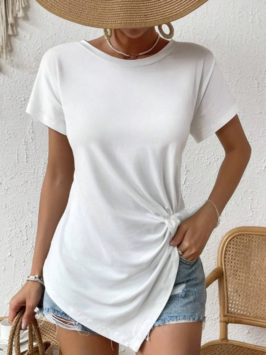 Summer Women's Casual Round Neck Solid Color Short Sleeve T-Shirt Top
