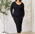 Women's Culture Code Full Size Ribbed Long Sleeve Midi Slit Dress