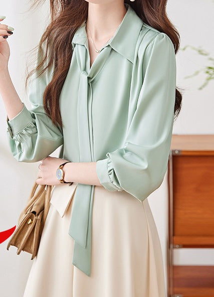 Women's Elegant Long Sleeve Satin Draped Fashion Top