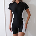 High Elastic Contrast Color Zipper Women's Half-Sleeve Surfing Swimsuit