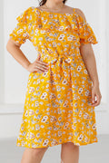 Women Plus Summer Fashion One Shoulder Ruffled Floral Mini Dress