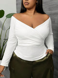 Plus Size Women's V-Neck T-Shirt – Simple Style Slim Fit Long/Short Sleeve Top for Autumn & Winter
