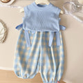 Summer Girls’ 3-Piece Outfit Set – Trendy Vest, Bow Detail Top & Plaid Casual Pants - RAC26JP5382BATS