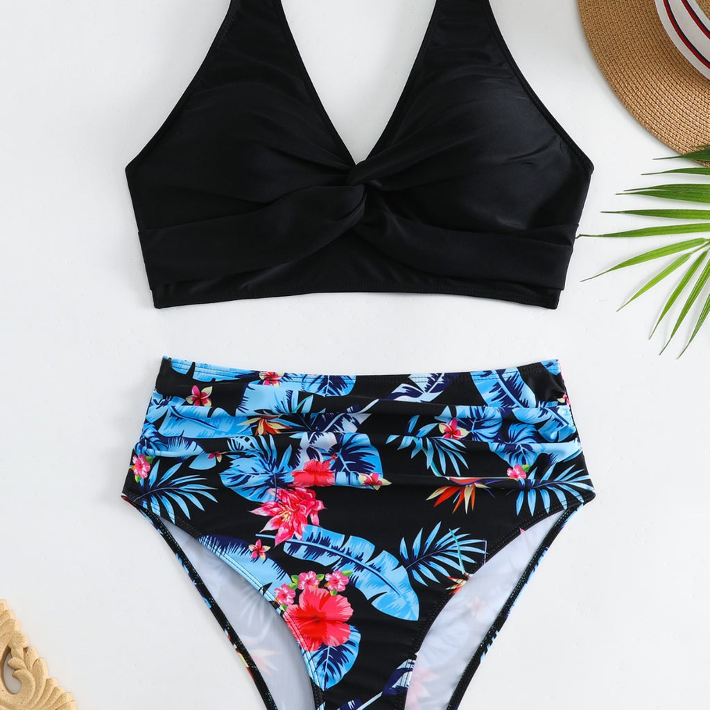 High Waist Split Bikini for Women - Multi-Color Floral Swimwear