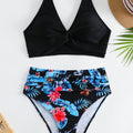 High Waist Split Bikini for Women - Multi-Color Floral Swimwear