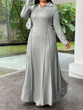 Plus Size Women's Casual A-Line Maxi Dress – Long Sleeve Ankle-Length Skirt for Autumn & Winter