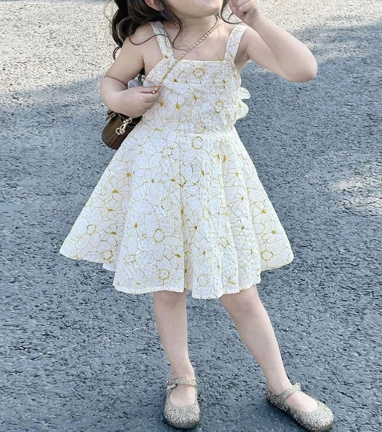 Girls Summer Flower Print Back Design Princess Beach Slip Dress - RAC26JP5461BATDAS