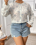 Women's Floral Print Long Sleeve Loose Fit Shirt – Casual Button-Up Everyday Top
