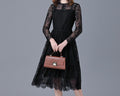 Elegant Plus Size Black Lace Long Dress for Women – Evening Gown with Sheer Detailing & Flattering Fit