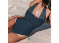 Fashion Solid Color Mesh Stitching Halter Strap Drawstring One-Piece Women's Swimsuit