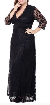 Women V-Neck Hollow-Out Lace Evening Dress