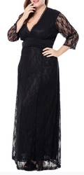 Women V-Neck Hollow-Out Lace Evening Dress