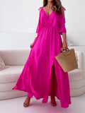 Women's Off-Shoulder V-Neck Waist A-Line Hem Dress