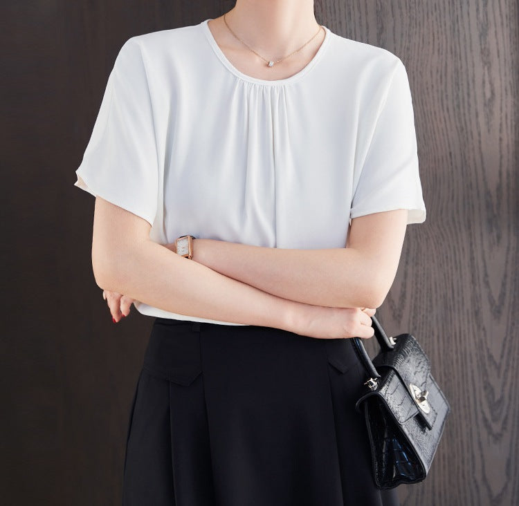 Women's Round Neck Elegant Summer Shirt - Lightweight Comfortable Daily Wear Top