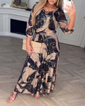 Women’s Elegant Seven-Sleeve Printed Waist Dress
