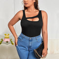 Plus‑Size Women’s New In Style Asymmetrical Single Shoulder Strap Hollowed‑Out Slim Solid‑Color Vest Top