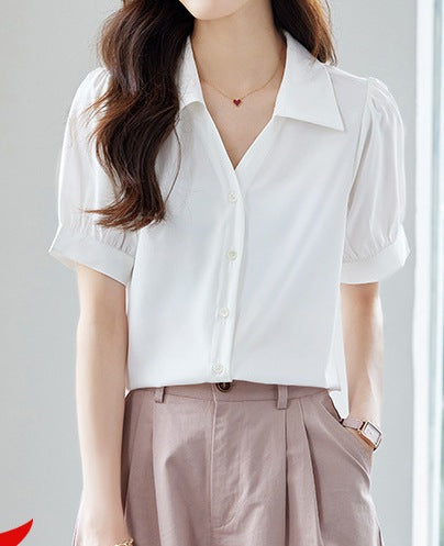 Women's Short-Sleeved Summer Lightweight Elegant Top - Casual Comfortable Everyday Wear Blouse