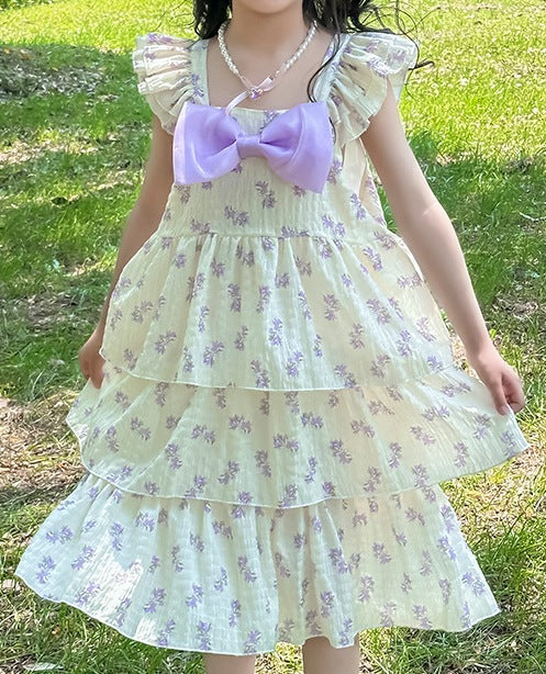 Summer New Girls’ Puff-Sleeve Floral Princess Dress - RAC25JP3274GDRESS
