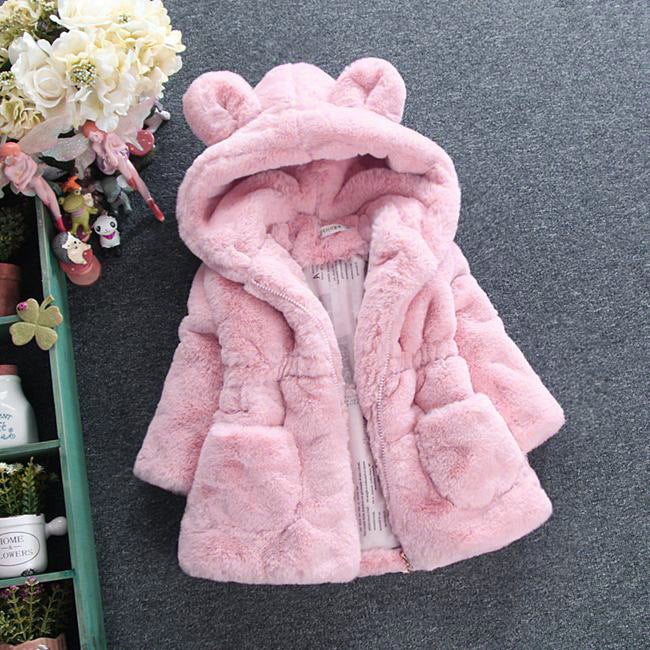 Girls’ Autumn & Winter Wool Coat | Thickened Quilted Jacket with Faux Fur Ears - RAC25JP3262GOW