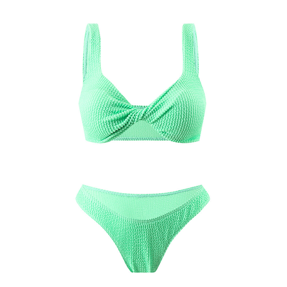 New Solid Color Twist Bag Strap Bikini Split Swimsuit for Women