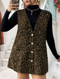 Women's Leopard Print V Neck Sleeveless Loose Fit Casual Vest Top