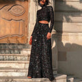 Spring and Summer Elegant High-Neck Long-Sleeved Sequined Dress for Women