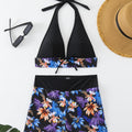 Digital Print Neck Drawstring Bikini Set with High Waist Boxer Bottom for Women