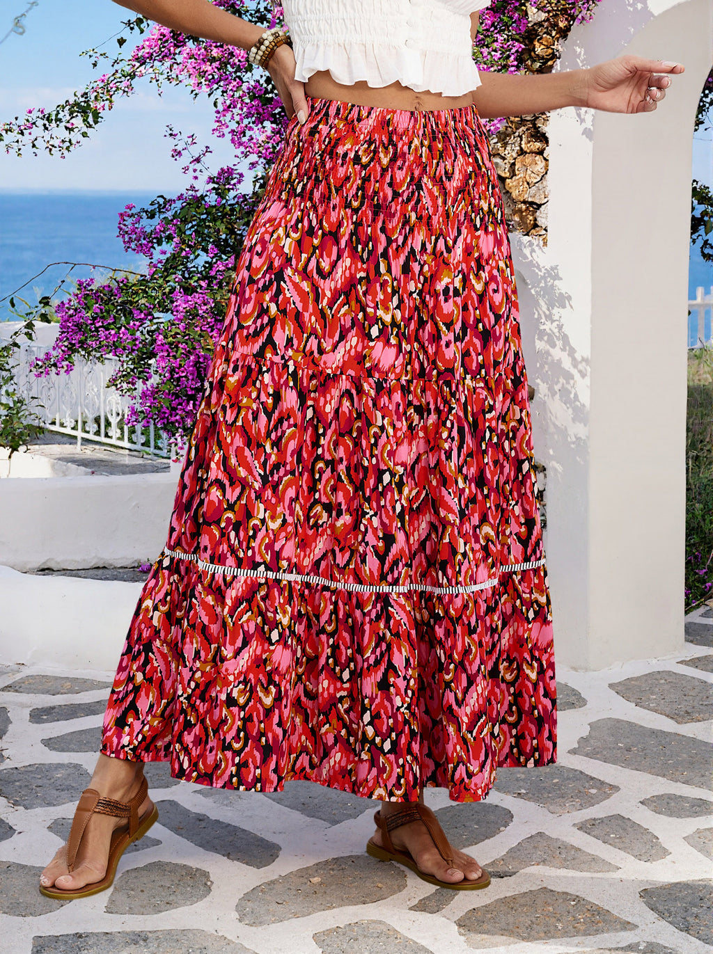 Women's Retro Hollow Lace Patchwork Beach Skirt Vacation Style Flowy Seaside Cover-Up Skirt