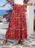 Women's Retro Hollow Lace Patchwork Beach Skirt Vacation Style Flowy Seaside Cover-Up Skirt