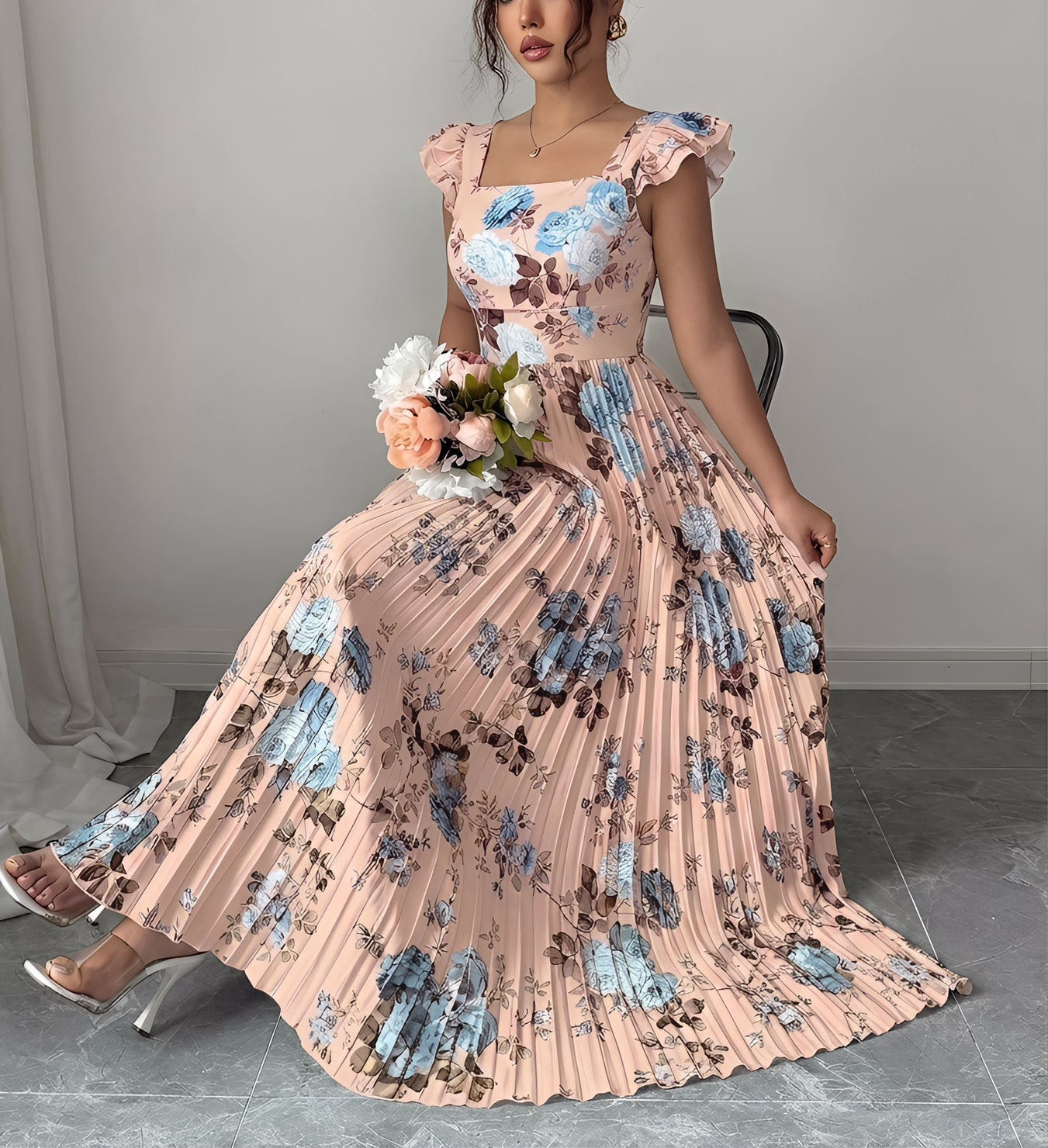 Women's Summer New Arrivals Square Neck Printed Dress – Casual A-Line Midi Dress for Everyday, Vacation & Weekend Wear