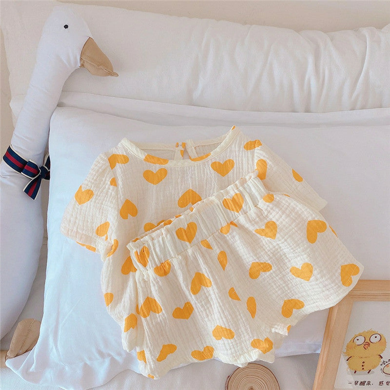 Summer Girls’ Baby Suit – Love Print Pure Cotton Short-Sleeved Top & Shorts Set - RAC26JP5377BATS