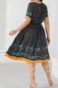 Women Plus Soft & Thin Short Sleeve Easy Round Neck Superb Floral Pattern Mid Length Comfy Summer Dress